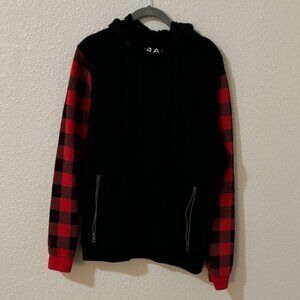 the RAIL Men's Medium Hooded Sweatshirt. Black/Red. Zipper/Pocket. Lightly Worn.